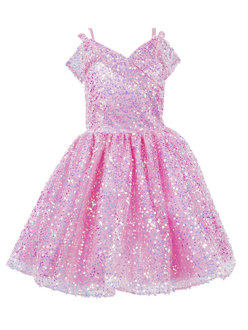 Girls Rainbow Sequin Off Shoulder Short Party Dress, Sizes 2-16 - SophiasStyle.com